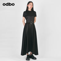 Odbo洋氣減齡法式赫本風連衣裙女夏季新款收腰黑色顯瘦高端氣質