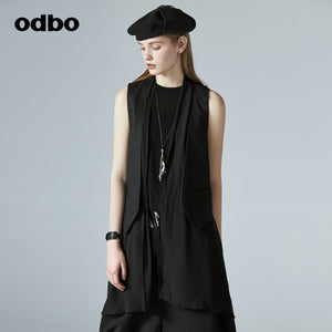 Odbo/歐迪比歐專櫃同款設計師品牌夏新款女假兩件開衫背心馬甲
