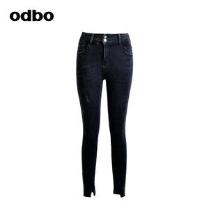 Odbo/歐迪比歐專櫃同款設計師品牌修身顯瘦牛仔褲