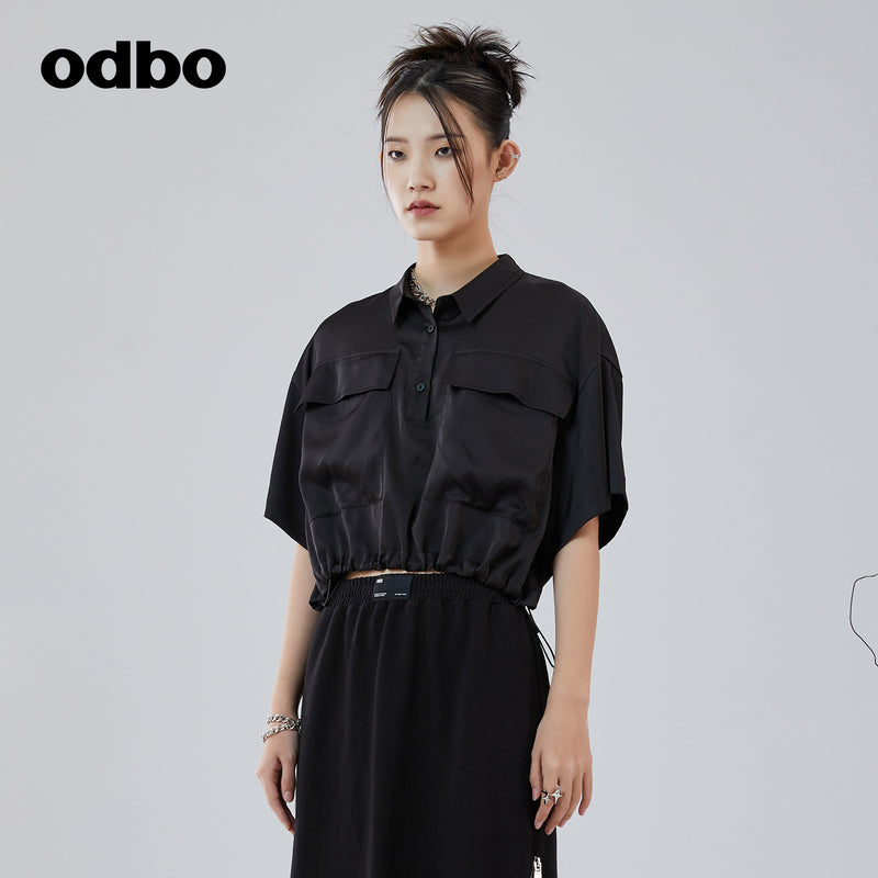 odbo2022年新款 POLO領黑色 T恤 女 短款