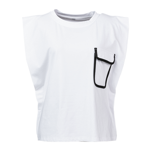odbo 休闲气质设计感牛角袖白色t恤女夏季2022年新款百搭舒适上衣