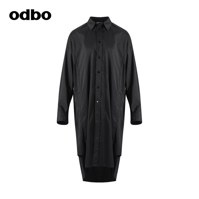 【商場同款】odbo/歐迪比歐黑色長袖襯衫女2022新款內搭襯衣