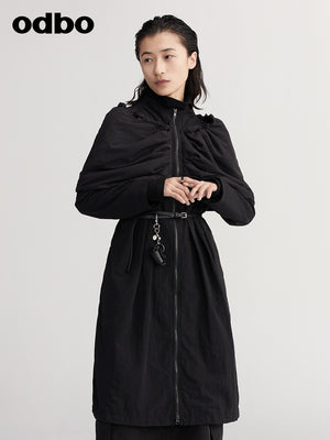 【商場同款】odbo/歐迪比歐春裝2022新款黑色連衣裙中長款直筒裙
