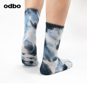 Heardbyodbo原創設計品牌藍白扎染襪子女新款吸汗防臭透氣中襪