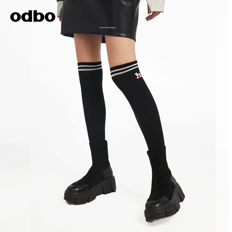 Heardbyodbo日系學院風襪子女秋冬2022新款黑色顯瘦過膝長筒襪
