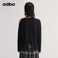 【商場同款】odbo/歐迪比歐明線裝飾露肩T恤女秋冬2022年新款上衣