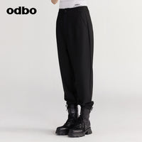 【商場同款】odbo/歐迪比歐秋冬2022新款黑色休閒褲女寬鬆直筒褲