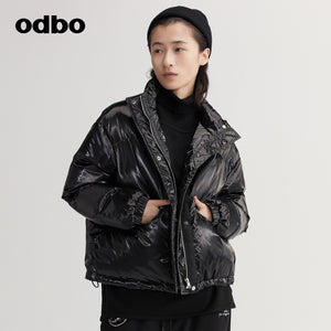【商場同款】odbo/歐迪比歐亮面白鴨絨羽絨服女秋冬2022新款外套