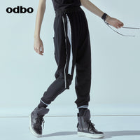 Odbo/歐迪比歐2022春季女新款原創設計品牌黑色低浪褲L20181250D