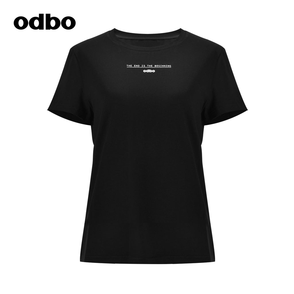 Odbo簡約高端潮牌短袖t恤女夏季新品設計感黑色正肩顯瘦圓領上衣