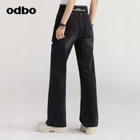 【商場同款】odbo/歐迪比歐復古牛仔休閒褲女秋冬2022新款闊腿褲