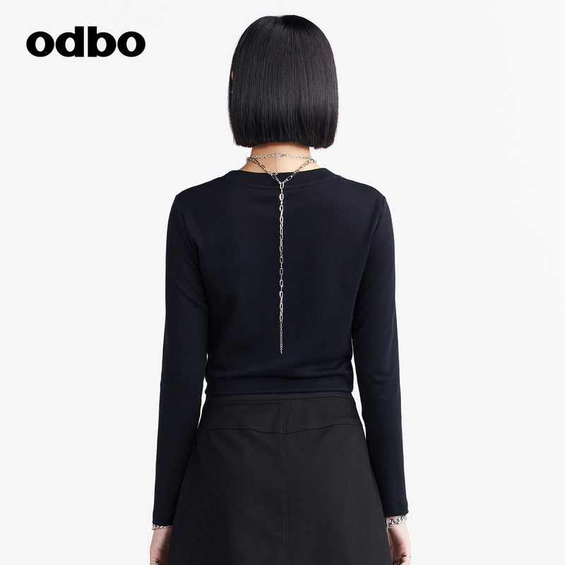 Odbo/歐迪比歐專櫃同款設計師品牌 短款休閒T恤女