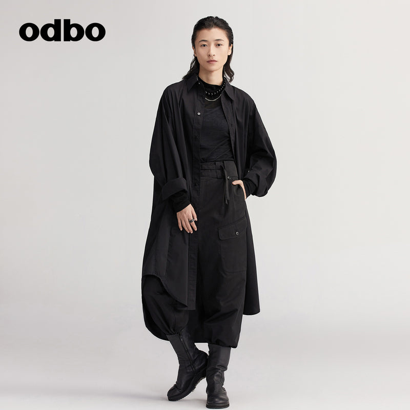 【商場同款】odbo/歐迪比歐黑色長袖襯衫女2022新款內搭襯衣