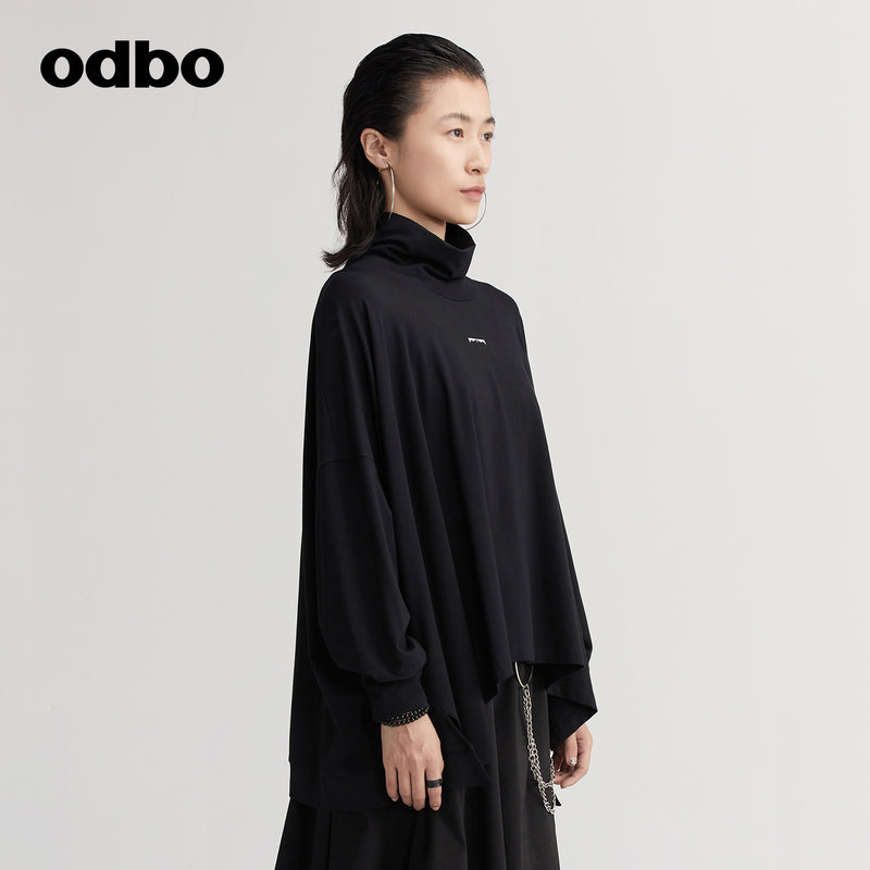 【商場同款】odbo/歐迪比歐設計感小眾高領T恤女秋冬2022新款上衣