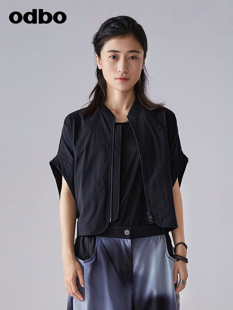 Odbo/歐迪比歐 設計感連袖黑色短外套女夏季2022年新款百搭上衣潮