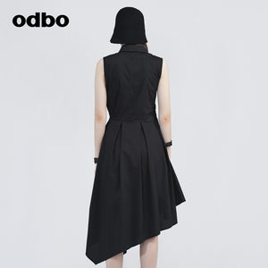 Odbo/歐迪比歐專櫃同款設計師品牌女高腰系帶無袖襯衫裙連衣裙
