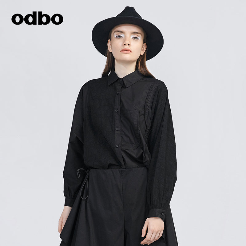 Odbo/歐迪比歐專櫃同款設計師品牌長袖襯衫女