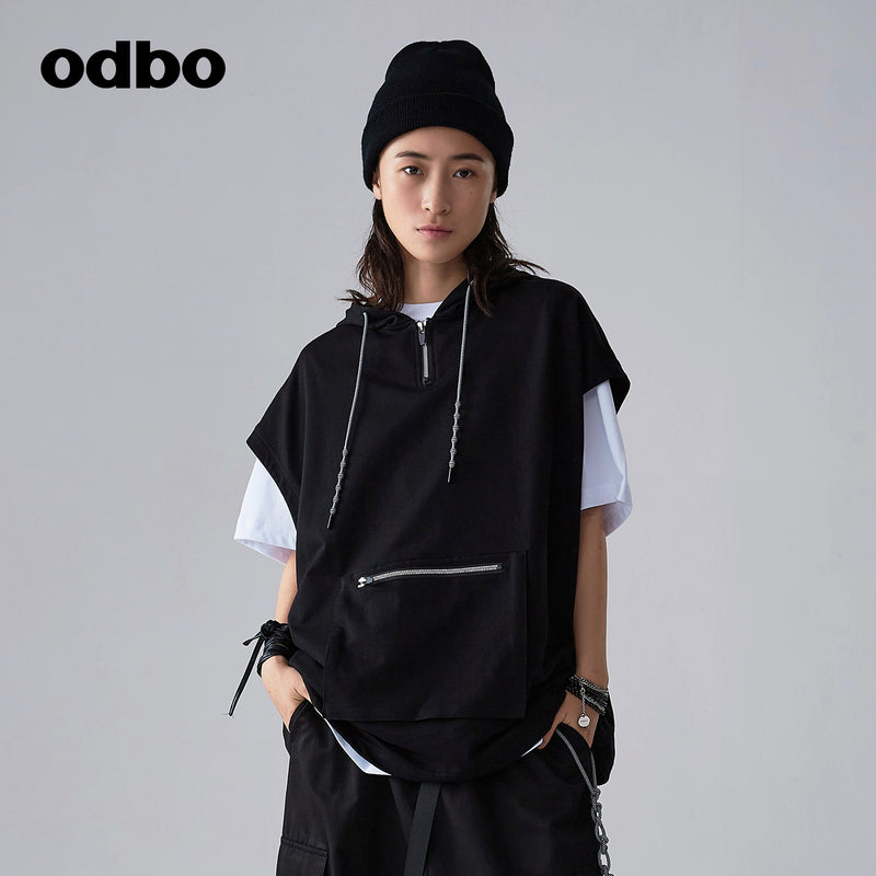 【商場同款】odbo/歐迪比歐春裝2022新款女潮流時尚連帽針織衛衣