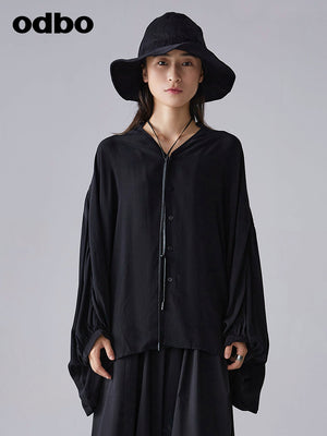 【商場同款】odbo/歐迪比歐2022新款蝙蝠袖襯衫女設計感小眾上衣