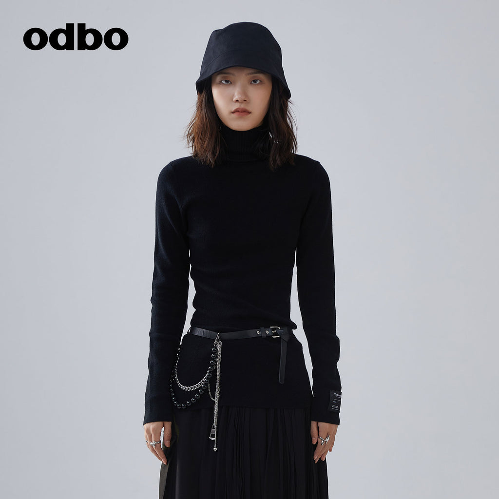 【商場同款】odbo/歐迪比歐秋冬2022新款黑色針織衫女打底毛衣