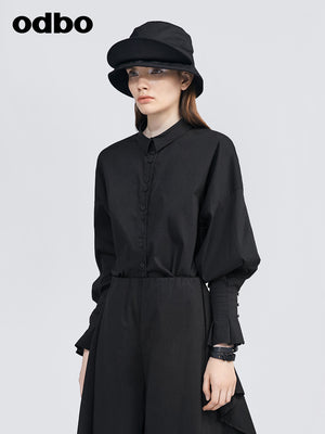 Odbo復古暗黑風襯衫女設計感小眾裝2022年新款長袖別緻上衣潮