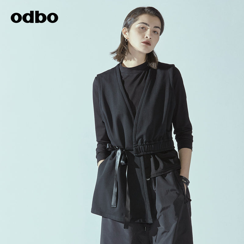 Odbo/歐迪比歐2022春季女新款設計品牌不對稱馬甲外套