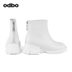 【商場同款】odbo/歐迪比歐秋冬2022新款真皮馬丁靴女厚底短靴