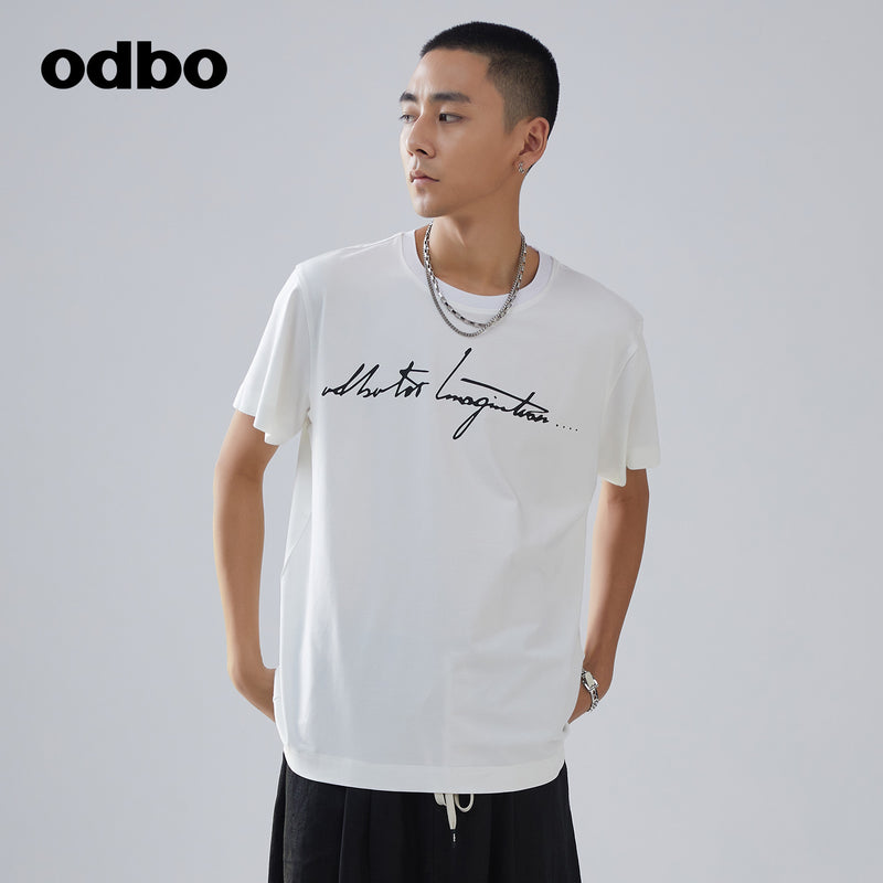 Odbo/歐迪比歐夏季新款情侶氣質短袖字母印花t恤女寬鬆百搭上衣男