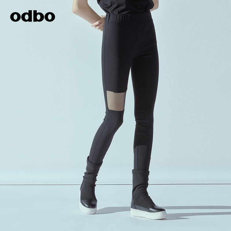 Odbo/歐迪比歐2022春季女新款設計品牌黑色針織打底褲