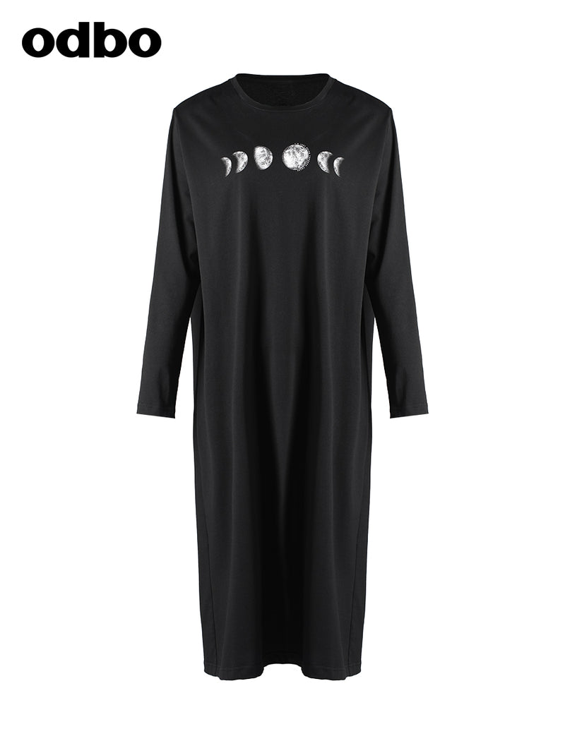 【商場同款】odbo/歐迪比歐春裝2022年新款連衣裙長款寬鬆純棉裙