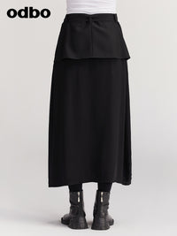 【商場同款】odbo/歐迪比歐拼接半身裙女早秋遮胯顯瘦腰帶黑色裙