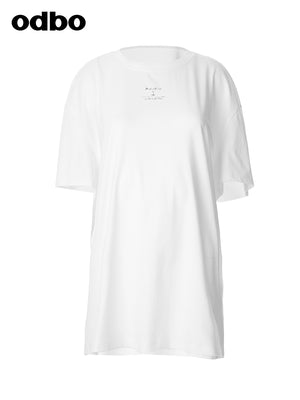 Odbo/歐迪比歐休閒字母黑白短袖t恤女夏季2022年新款寬鬆上衣男