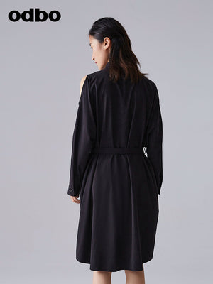【商場同款】odbo/歐迪比歐春裝2022年新款女設計感襯衫連衣裙子