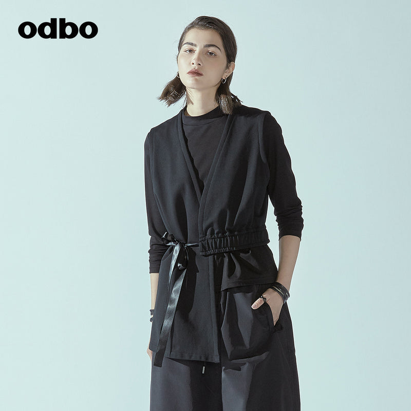 Odbo/歐迪比歐2022春季女新款設計品牌不對稱馬甲外套