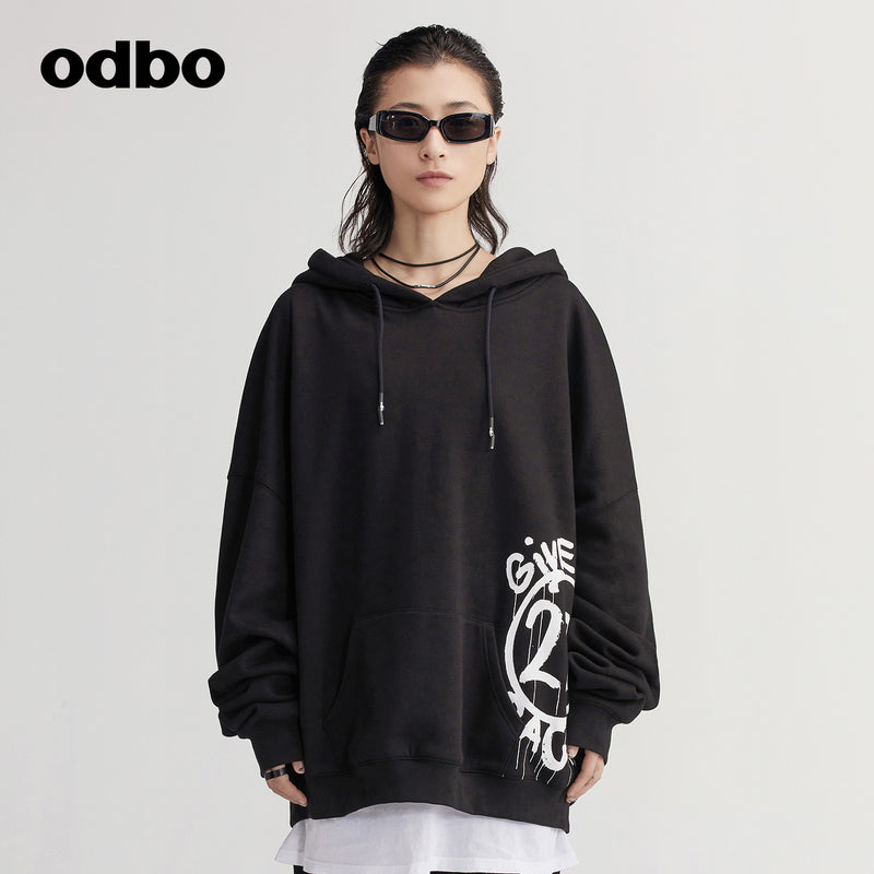 【商場同款】odbo/歐迪比歐時尚印花衛衣女秋冬2022新款內搭上衣