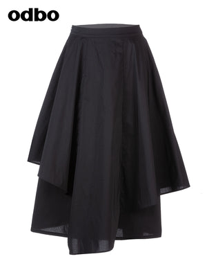 Odbo 不規則設計感小眾黑色半身裙女夏2022新款高腰顯瘦中長裙子