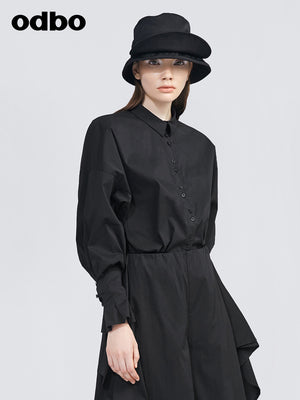 Odbo復古暗黑風襯衫女設計感小眾裝2022年新款長袖別緻上衣潮