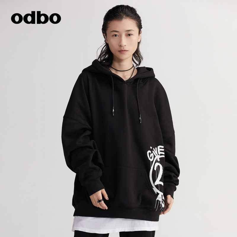 【商場同款】odbo/歐迪比歐時尚印花衛衣女秋冬2022新款內搭上衣