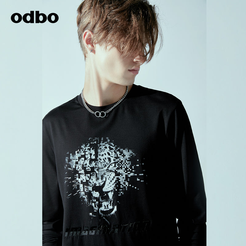 Odbo/歐迪比歐專櫃同款設計師品牌2022春男印花長袖T恤