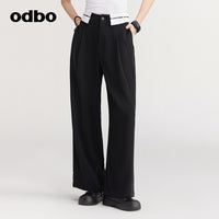 【商場同款】odbo/歐迪比歐設計師品牌撞色闊腿長褲休閒褲褲子