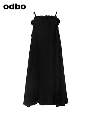 【商場同款】odbo/歐迪比歐春裝2022年新款時尚設計感吊帶連衣裙