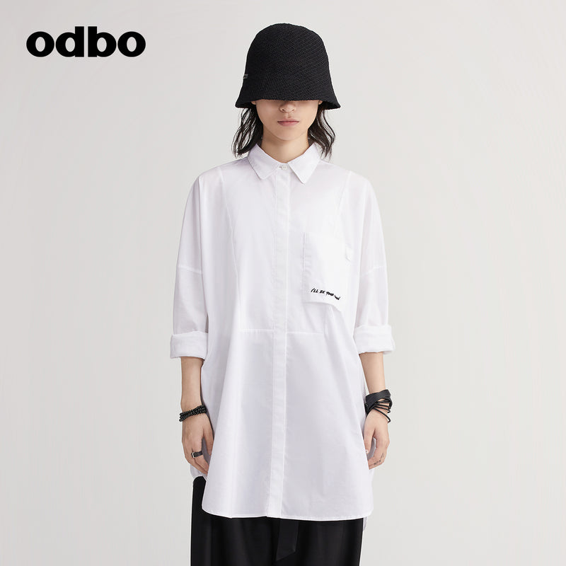 【商場同款】odbo/歐迪比歐2022新款白色襯衫女寬鬆百搭襯衣