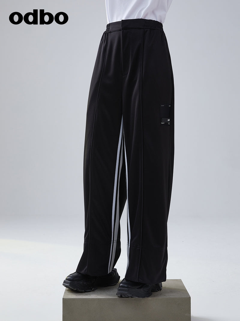 Odbo/歐迪比歐夏季2022年新款女潮牌撞色設計休閒褲女嘻哈闊腿褲